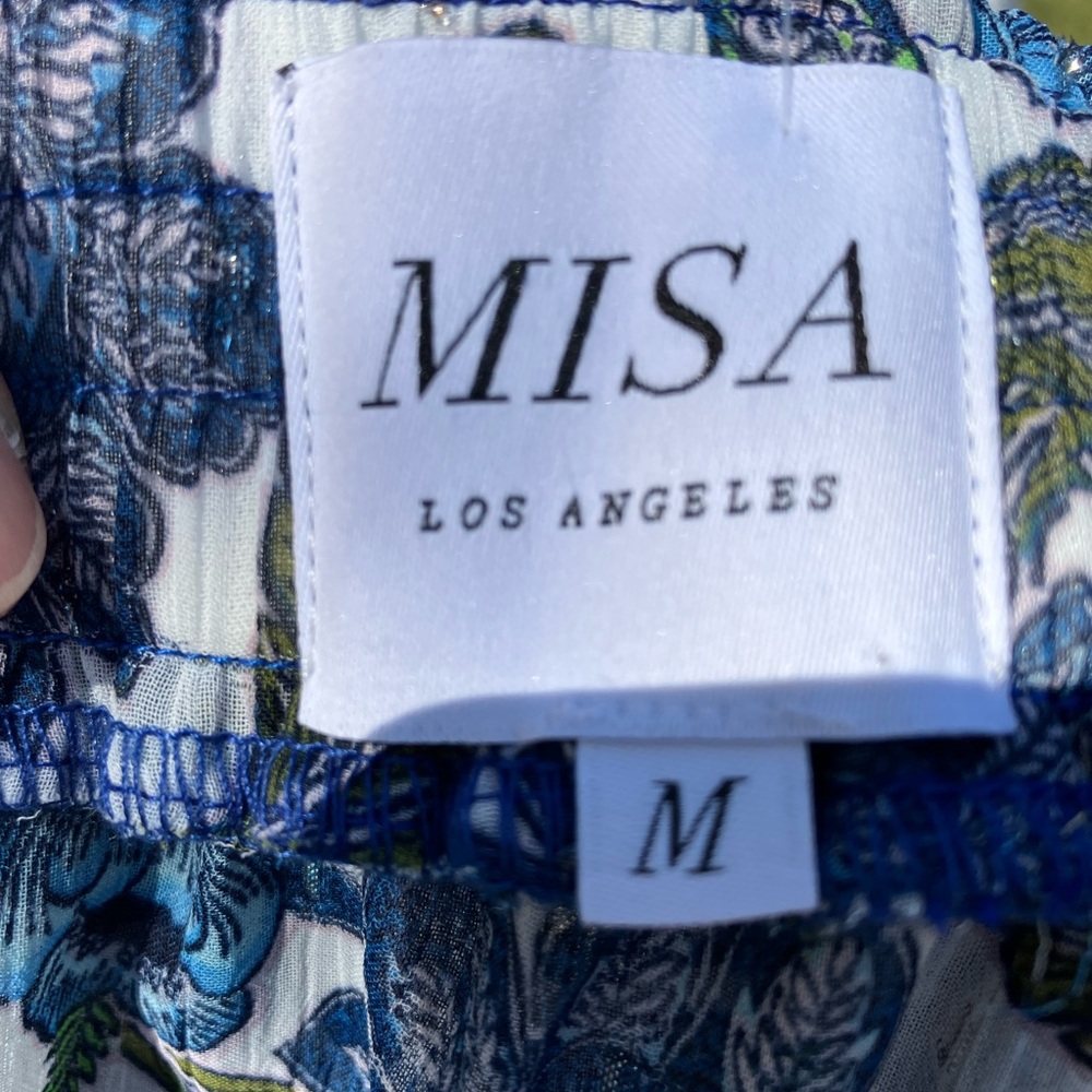 Smocked Mini Skirt by Misa Los Angeles - Floral Chiffon Blue Marion. Size M - Picture 6 of 9